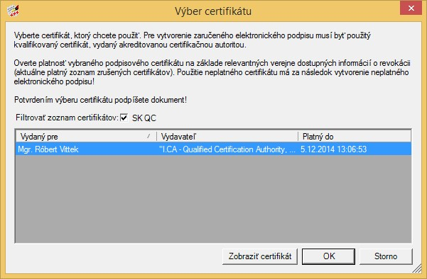 3.5 Podpísanie dokumentu V prípade úspešného načítania všetkých častí podpisovaného dokumentu je prístupné tlačidlo Podpísať, ktoré aktivuje proces vytvorenia elektronického podpisu dokumentu.