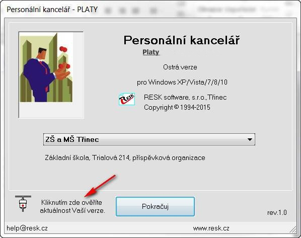 Instalace aktualizace verze 6.6.9. a vyšší Aktualizace z Internetu: Klikněte na nápis: Kliknutím zde ověřte aktuálnost Vaší verze Program se automaticky připojí na náš web www.resk.