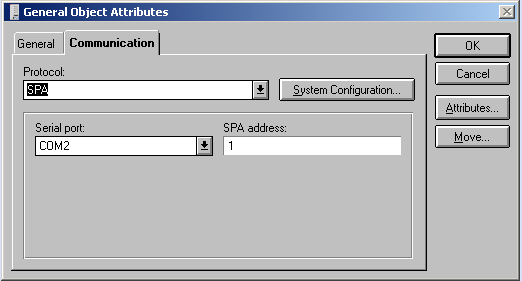 6 Připojení a konfigurace terminálu REM543 35 Obr 6- Okno General Object Attributes Obr 6-3 Okno Systém Configuration Při úspěšném