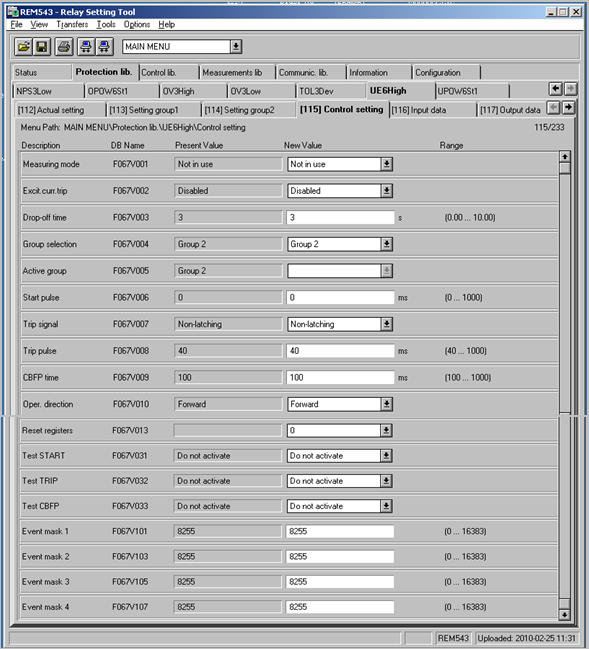 6 Připojení a konfigurace terminálu REM543 41 Obr 6-9 Zobrazení Control setting Na obrázku 6-10 je idět záloţka Input data zobrazující měřené eličiny, impedanci kaţdé fáze (Z1-Z3), úhel impedance