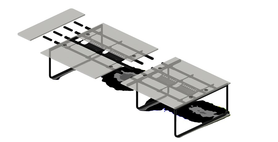 Its structure allows fixing of both upholstered and metal panels. Workbench Podstawa metalowa typu U.