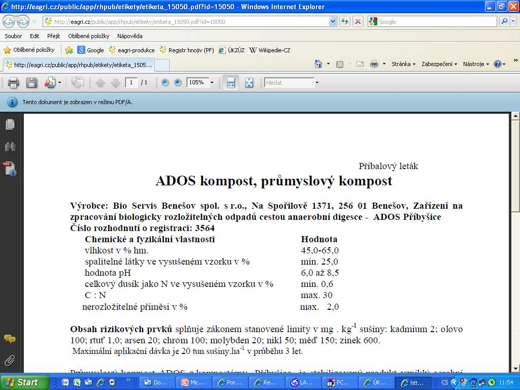 Registr hnojiv Požadavky ÚKZÚZ Z při p i registraci kompostu/digest digestátutu platný provoznířád (dle zák. č. 185/2001 Sb.