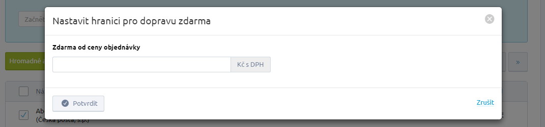 Od jaké částky bude doprava zdarma? Nastavení hranice pro dopravu zdarma je obdobné jako nastavení ceny dopravy.