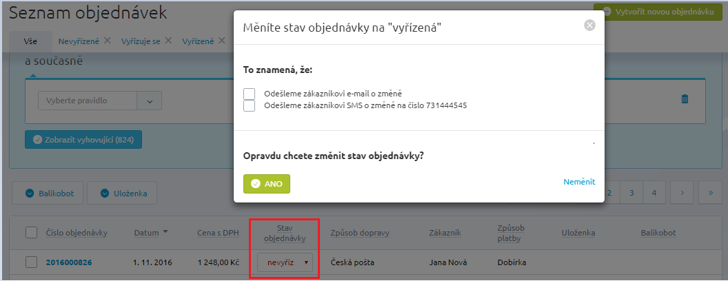 Zašedlé pole nemožnost odeslat SMS při Vlastním stavu objednávky (v nastavení vypnuto) Chcete mít přehled o tom kolik SMS jste odeslali? Aktivujte si graf na dashboardu vaší administrace.