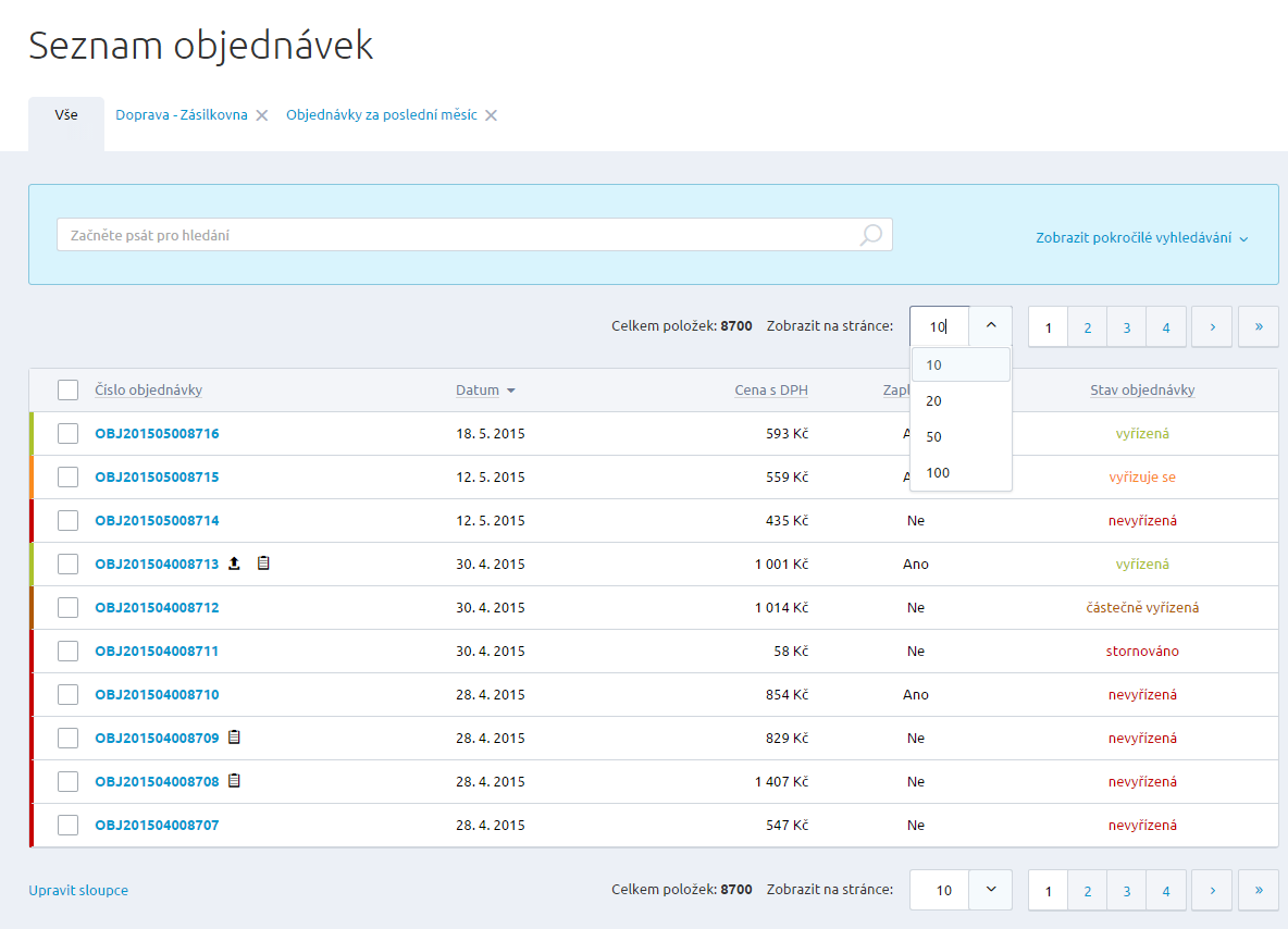 Objednávky umožňují přehlednou administraci a kompletní správu objednávek od jejich přijetí, až po vyřízení.