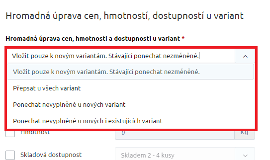 Změnit pořadí variant lze pomocí kliknutí na Změnit pořadí variant (ve výpisu variant), kdy se zobrazí