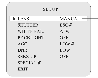 Tlačítka pro ovládání OSD nastavení jsou umístěna na těle kamery.