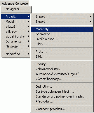 Kapitola 2 Objevte Advance Advance nabídky Hlavní nabídka Všechny příkazy a dialogy jsou dostupné pomocí AdvanceConcrete rozbalovací nabídky. Jak můžete použít Advance nabídku?
