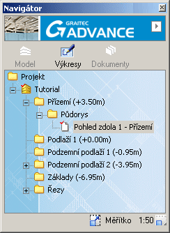 Pohled shora je vytvořen a mód Výkresy je aktivován.