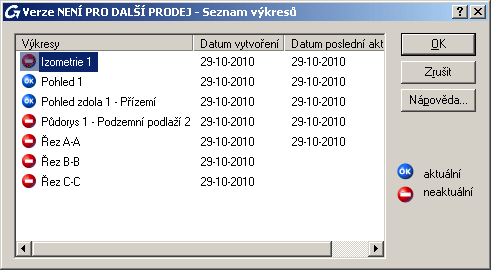 Hromadná aktualizace výkresů 1. Na nástrojové liště Modelování, kliněte na. V dialogu se zobrazí seznam všech vytvořených výkresů.