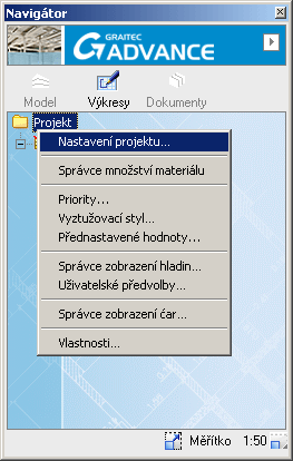 Zobrazení desetinných míst a milimetrů v exponentu Dále zobrazíte desetinná místa a milimetry v exponentech. 1. V Navigátoru klikněte na pro aktivaci módu Výkresy. 2.