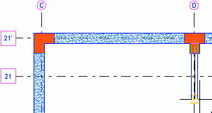 3. Klikněte na průsečník os D17 pro zadání koncového bodu. Obrázek 35: Vytvoření souvislé stěny mezi průsečníky os C17 a D17 4.