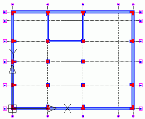 Pokračujte v kreslení stěny kliknutím na průsečíky os D20, E20 a E21'. 5. Stiskněte Esc.