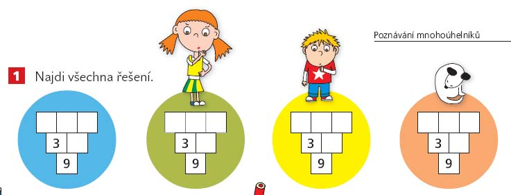 MII/3:25 Řešení součtových trojúhelníků (doplněná čísla jsou uvedena tučně): 1) 0, 3,