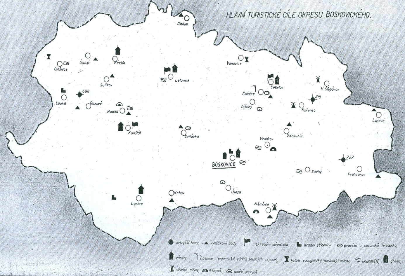 Příloha č. 8.: Turistická mapa Boskovicka. In: FERULÍK, A.: Památné a krásné Boskovicko. Boskovice 1950.