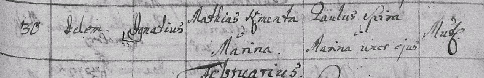 Ignác Kmenta * 30-1-1739 v Mutěnicích u Hodonína + 13-7-1816 otec: Mathias Kmenta z Mutěnic matka: Marina z Mutěnic manželka: 1)