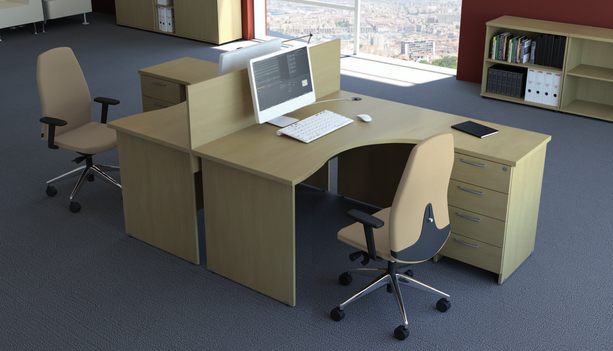 4 je systém pracovního kancelářského nábytku. Příznivá je nejen cena, ale také obrovské možnosti jeho sestavení.