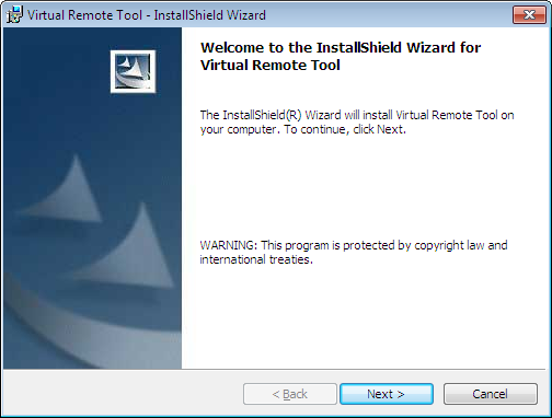 7. Pomocný software pro uživatele 2 V tomto okně klikněte na možnost Install Virtual Remote Tool. Tím spustíte instalaci. Po dokončení instalace se zobrazí uvítací okno.