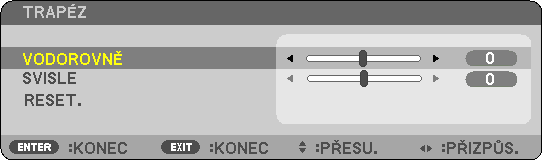 2. Promítání obrazu (základní obsluha) ❻ Korekce trapézového zkreslení [TRAPÉZ] Trapézové zkreslení se vyskytuje, pokud není projektor umístěn naprosto kolmo k plátnu.