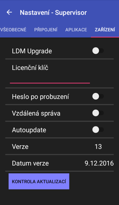 doprava / doleva 4.4 Zařízení V záložce Zařízení je možné vykonat nastavení parametrů LDM.