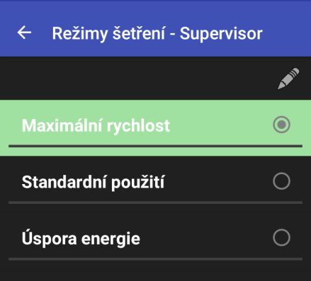 Předvolené režimy šetření energie Maximální