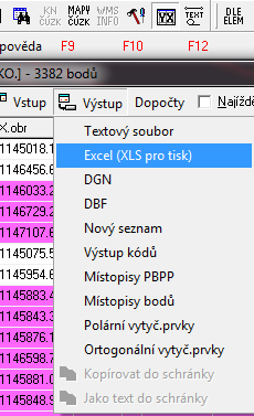 Následně se provede výběr bodů a to buď přímo v tomto seznamu souřadnic (ve výpisu), v grafice nebo například vybráním intervalu čísel bodů. Možnosti výběru bodů jsou zobrazeny na obr. 23.