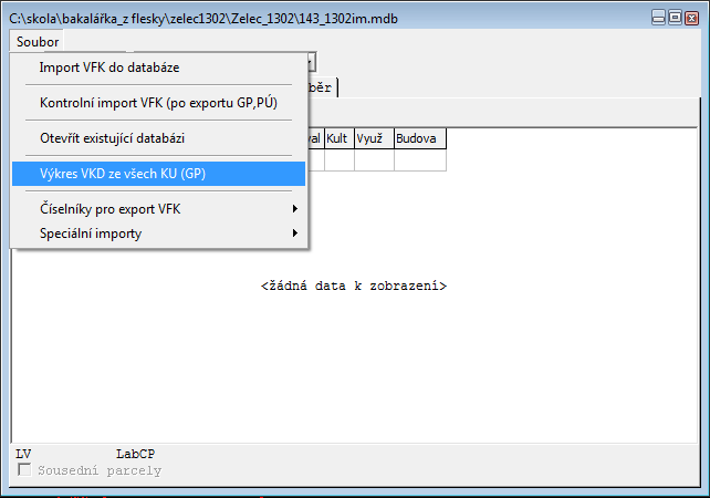 *VFK), ale místo Soubor -- Import VFK do databáze je zvolen Soubor -- Kontrolní import VFK (po