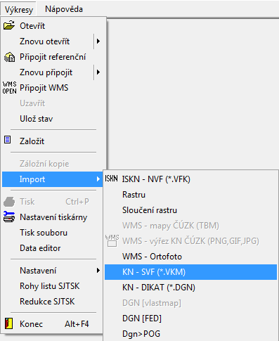 Nejprve se v programu VKM založí seznam souřadnic s body v S-JTSK (přípona *.XYZ2) a výkres s příponou *.VKD2, který se automaticky založí po importu výměnného formátu s příponou *.vkm.