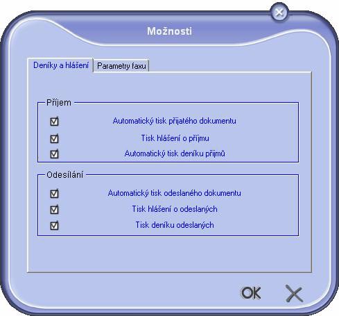 Parametry faxování Přístup k parametrům faxování 1 Klepněte na ikonu v okněmf DIRECTOR. 2 Zvolte NÁSTROJE > OPCE > FAX.