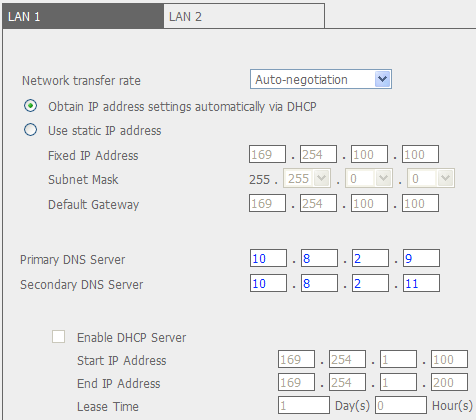 HW NVR C. Samostatné porty Každý z portů Ethernet lze zcela nezávisle nastavit (IP adresy). NVR tak může sloužit pro 2 nezávislé skupiny uživatelů, každá operující na samostatné síti (subnetu).