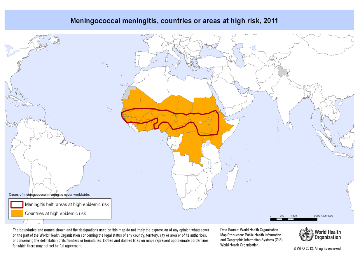 Příloha 4 Výsky meningokokové meningitidy (mapa) Zdroj: