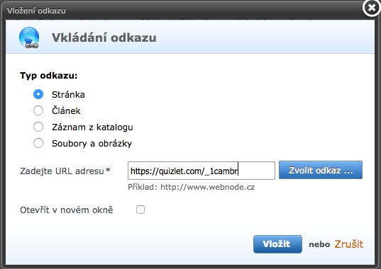 Od této chvíle bude stránka aktivní a žáci tak můžou jednoduše přejít na odkazovanou sadu studijních karet.