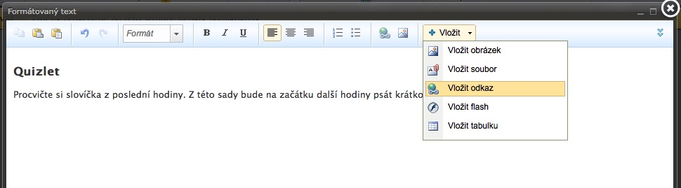 Obrázek 4: Úprava stránek vytvářených pomocí Webnode Doplňte obsah stránky a vložte odkaz na některou z vašich sad.