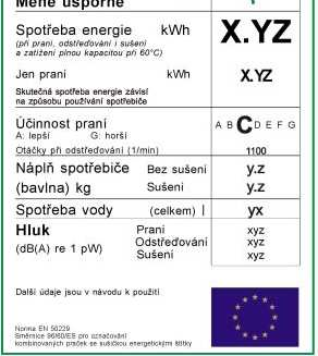 95/13/ES bubnové sušičky 96/60/ES kombi pračky + sušičky 97/17/ES umývačky riadu 98/11/ES svietidlá