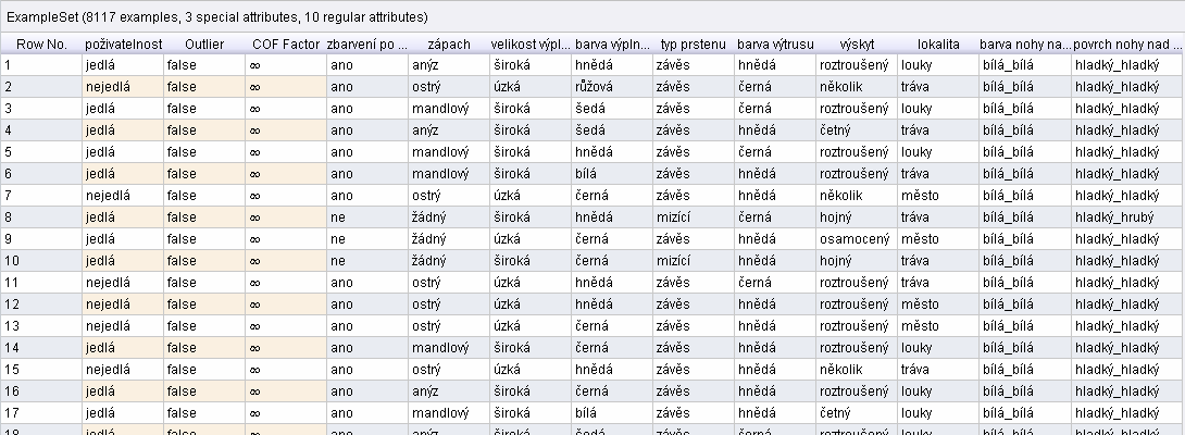 Možnosti těchto programů nejsou ve srovnání s programem RapidMiner tak rozsáhlé a proto budou některé kroky vynechány. 6.1.3.