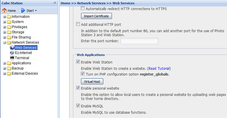 Web Station Pomocí stanice Web Station lze jednoduše nastavit osobní nebo firemní webové stránky. Díky podpoře PHP a databází MySQL mohou uživatelé připravit online obchod.