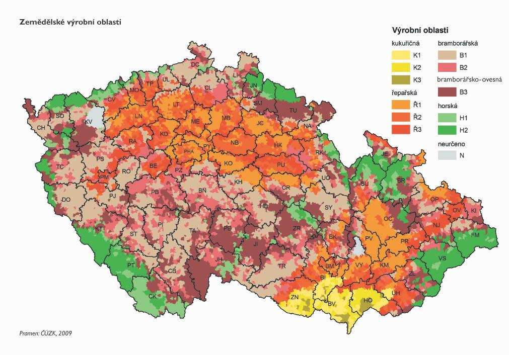 a pícninářské. Původní obilnářská výrobní oblast se rozdělila do bramborářské a horské výrobní oblasti, z pícninářské oblasti se stala horská výrobní oblast.