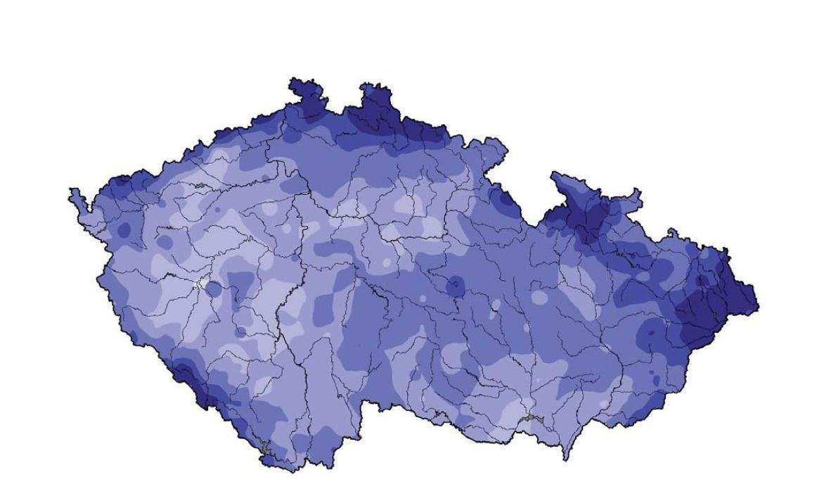 Obr. 12 Úhrn srážek v ČR (http://voda.chmi.cz) 4.1.4 Klimatická charakteristika Severní část Bystřicka leží v chladném klimatické oblasti CH7.