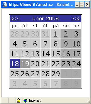 Pole s odpovědí ANO-NE - platnost záznamu ANO - platnost záznamu NE Např. při otázkách: Kalendář: Pomocí komponenty kalendář lze zadat libovolné datum.