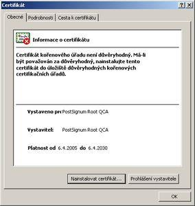 Instalace certifikátů Při problémech se zabezpečením v některých prohlížečích je vhodné mít nainstalovány certifikáty.