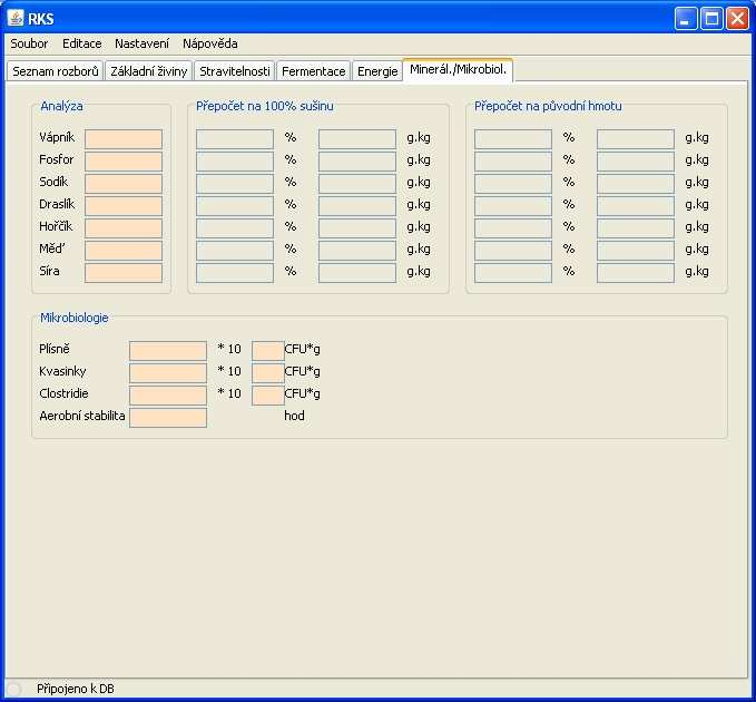Minerály/Mikrobiologie Poslední záložka (obrázek č. 35) pracuje s minerálními prvky a mikrobiologickými hodnotami.