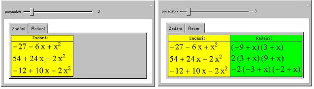 Obrázek 2.10: Demonstrace roznásobení žáků. Po vygenerování výrazu (vyraz[x ]) se expandované (roznásobené) zadání uloží do příslušné pozice seznamu zadani.