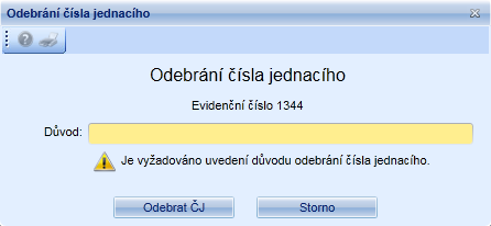 pvinné ple pr zapsání důvdu debrání čísla jednacíh.