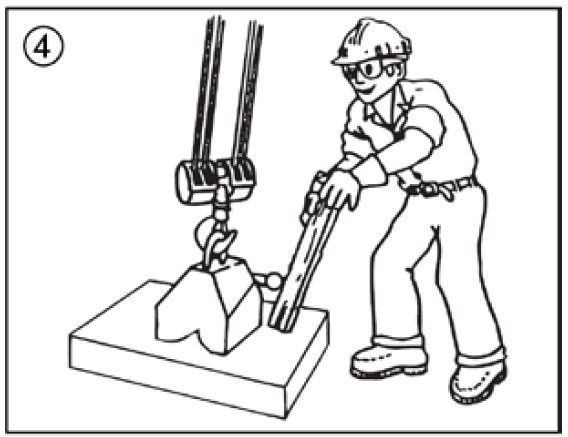 Provoz Použijte ochrannou helmu! Magnet umístěte na těžiště břemene, aby zůstalo během zvedání v horizontální poloze. U pružného břemene umístěte magnet napříč. Použijte ochranné rukavice!