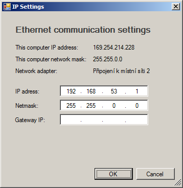 Obr. 32 - Změna IP adresy Vyplníme parametry, které chceme nastavit záznamové jednotce: IP address: 192.168.54.