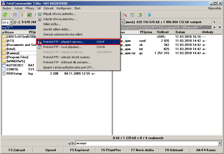 Připojení k FTP serveru záznamové jednotky Smazání souborů staré aplikace Nakopírování souborů nové aplikace Restart záznamové jednotky Pro připojení k FTP je v následujícím návodu použit