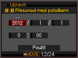 Základní nastavení při prvním zapnutí fotoaparátu Po prvním vložení baterie do fotoaparátu se na displeji zobrazí stránka určená k nastavení jazyka displeje, datumu a času.