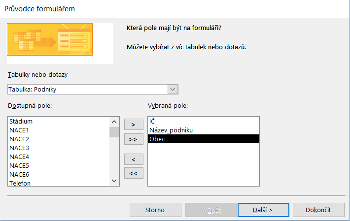 5 Formuláře 117 P56e Faktury P56f Podniky Fakturu nemůžeme vystavit pro podnik, který není v tabulce Podniky. Proto jsme v předchozím formuláři vybírali IČ podniku ze seznamu.