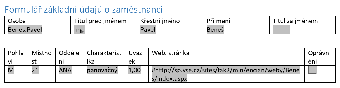 9 Externí data 188 Tisk formuláře Ukládání dat z formuláře Vyplněný formulář může uživatel vytisknout jako běžný dokument Wordu. Bude se tisknout mřížka a popisky formuláře i obsah.