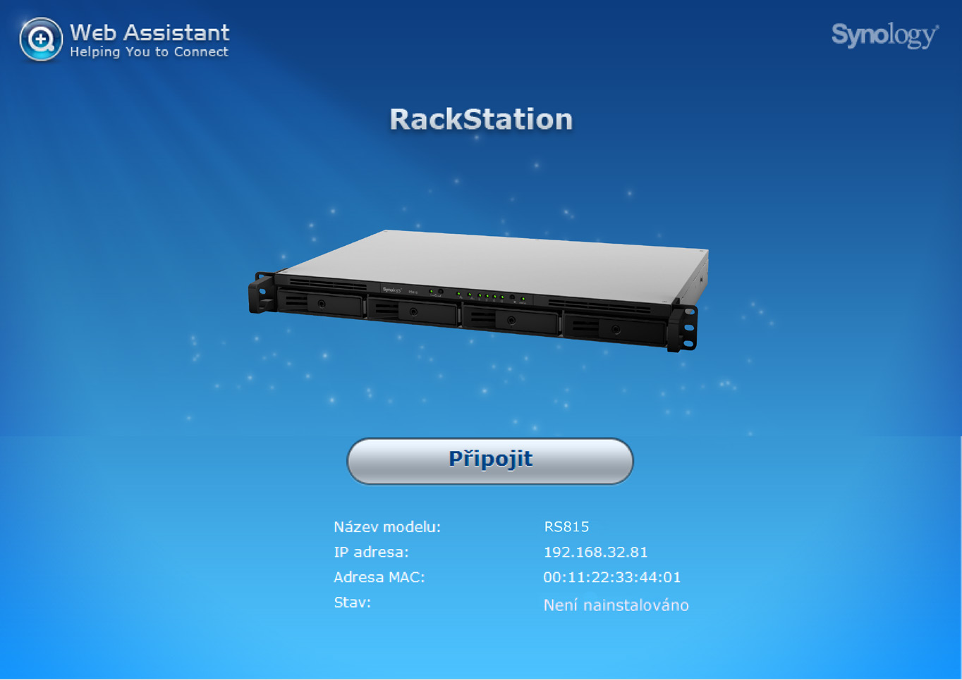 Kapitola 3 Instalace systému DSM v zařízení RackStation Jakmile bude nastavení hardwaru dokončeno, spusťte na zařízení RackStation instalaci systému DiskStation Manager (DSM) jedná se o operační